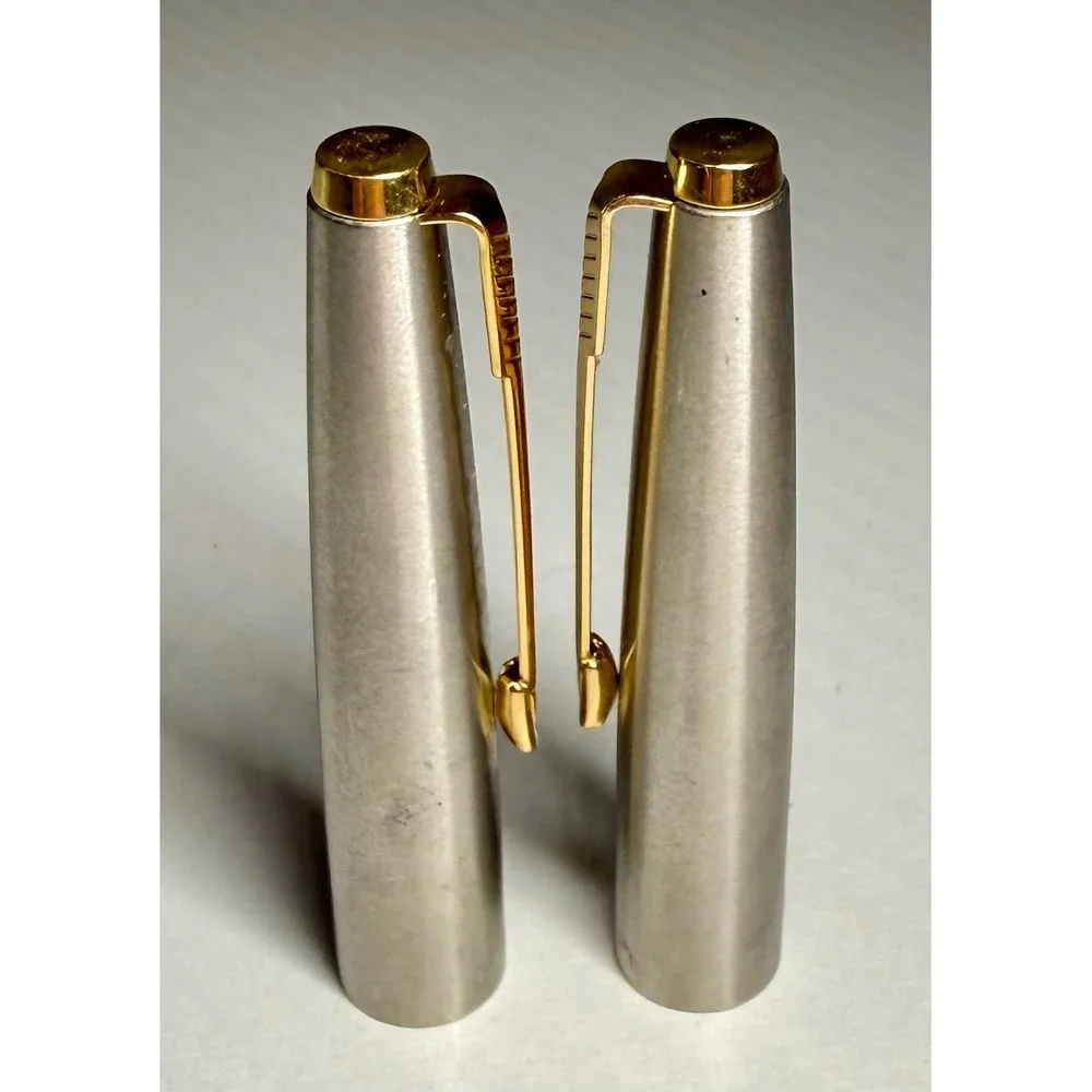 Parker 45 Pen Caps Set of 2 Good Lustraloy Stainless Gold Filled Clip USA